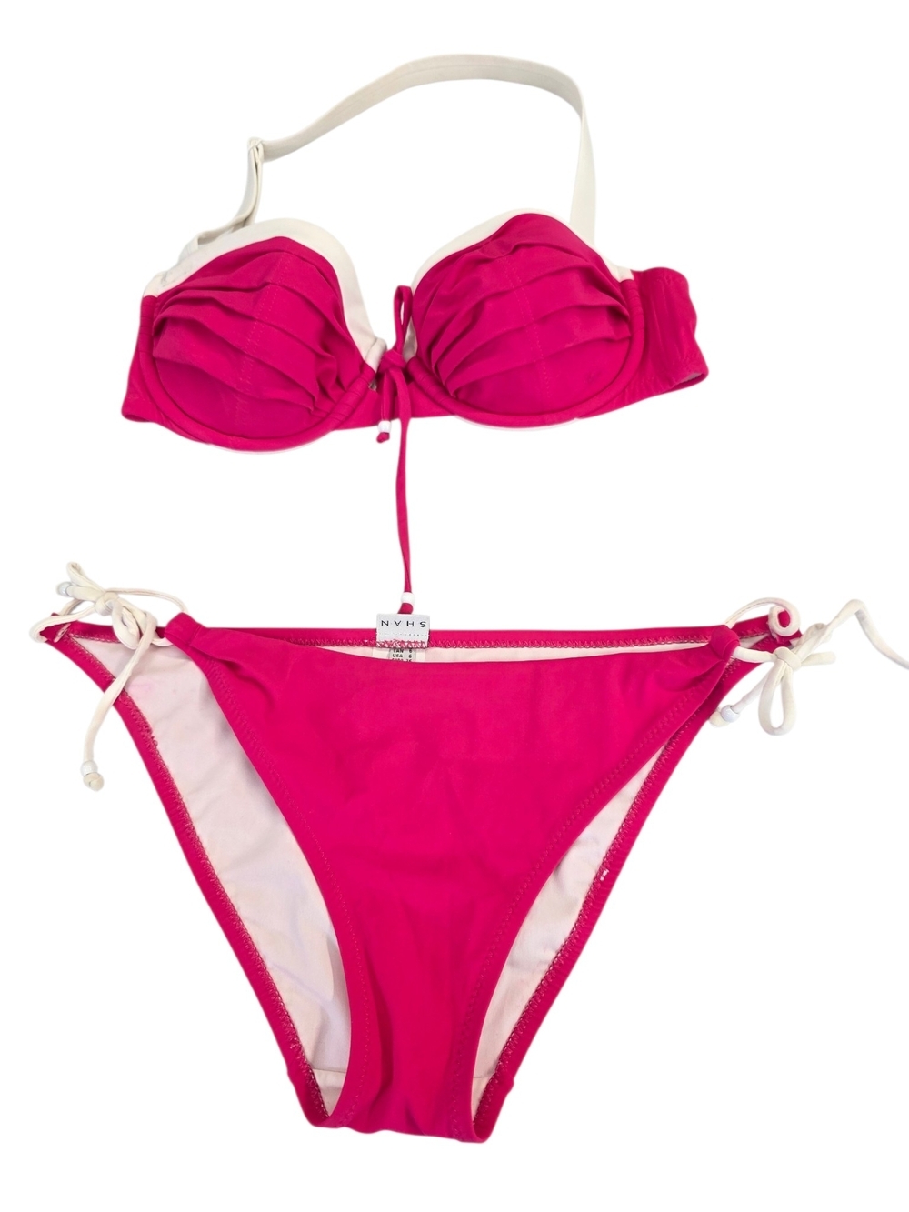 SHAN Swim Halter/tube bra with White Bead Accent and Adjustable bikini as SET